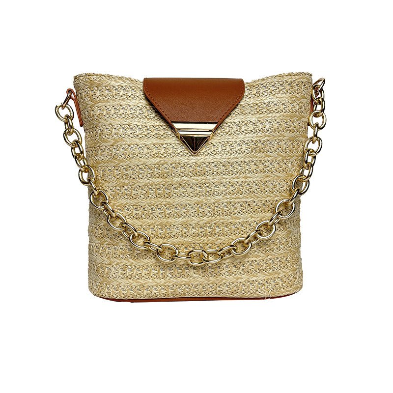 Straw Tote with Chain