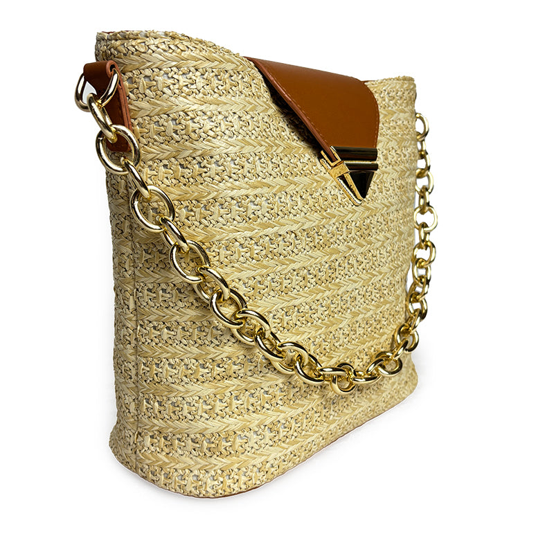 Straw Tote with Chain